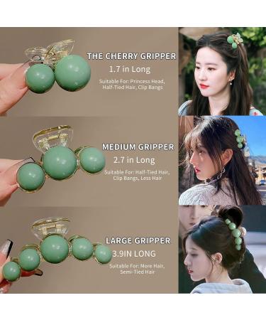 3 Pack Green Pearl Hair Claw Clips - Non-slip Hair Jaw Clips Set for Women and Girls - Decorative Hair Accessories in Big Medium Small Sizes - Green - Buy Online on GoSupps.com