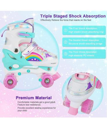 Adjustable Roller Skates for Girls Kids Child Toddler Beginners - Light Up Wheels - Rainbow Design - S-Little Kids Size - Perfect for Indoor and Outdoor Sports - Buy Online on GoSupps.com