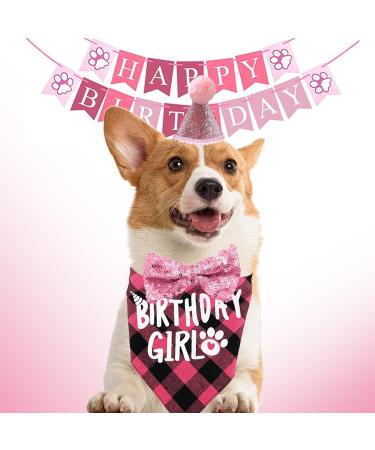 Dog Birthday Kit Dog Birthday Hat Bow Tie Band Pull Flag Scarf Number Stickers Cute Puppy Kitten Party Kit Reusable Suitable for Small Medium and Large Dog Pets(pink) - Buy Online on GoSupps.com