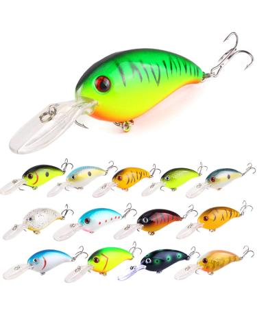 ZWMING Bass Crankbait Fishing Lures, Diving Fishing Lures Artificial Bait with 3D Eyes, Lifelike Swimbait for Freshwater Saltwater Fishing, Crankbaits Set Style A-14pcs 0.49oz/3.9in