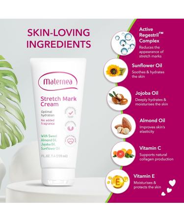 Maternea Pregnancy Stretch Mark Cream - Hydrating Care with Almond, Sunflower & Jojoba Oils | Perfume-Free & Skin-Safe | 220ml - Buy Online on GoSupps.com