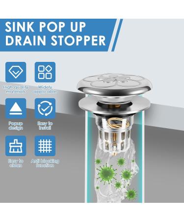 3Pcs Bathroom Sink Stopper with Drain Hole Pop Up Sink Drain Stopper Universal Pop Up Sink Drain Strainer for 34 to 40mm Drain Holes Removable Stainless Steel Basin Drain Strainer for Bathroom - Buy Online on GoSupps.com