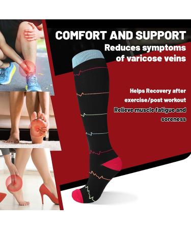 Shinymoon 16 Pairs Compression Socks for Men & Women - Wide Calf 20-30 mmHg Knee High Support Stockings for Athletic Travel & Nursing - Buy Online on GoSupps.com