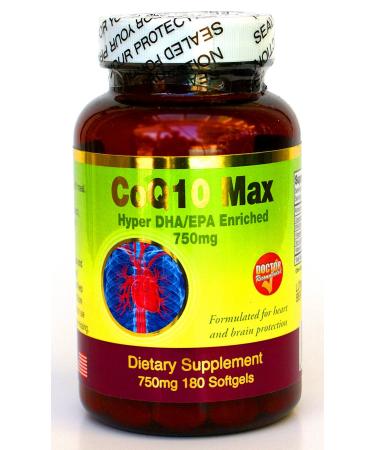 Doctor Recommended Hyper CoQ-10 MAX w EPA/DHA + Flaxseed Oil + Lecithin + Vitamin E 180 Softgels !