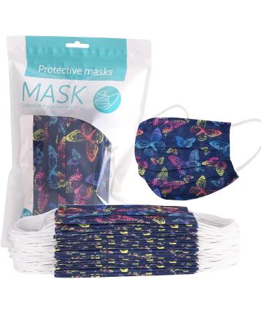 Adult Design Disposable Face Masks 50 Pack Pink Butterfly Women Cute Breathable Comfy Mask - Multicolor Butterfly - Buy Online on GoSupps.com