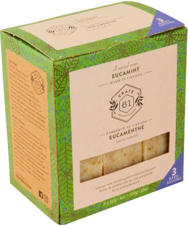 Crate 61, Vegan Natural Bar Soap, Eucalyptus & Peppermint, 3 Pack, Handmade Soap With Premium Essential Oils, Cold Pressed Face And Body Bar Soap For Men And Women (4 oz, 3 Bars) eucamint 4 Ounce (Pack of 3)