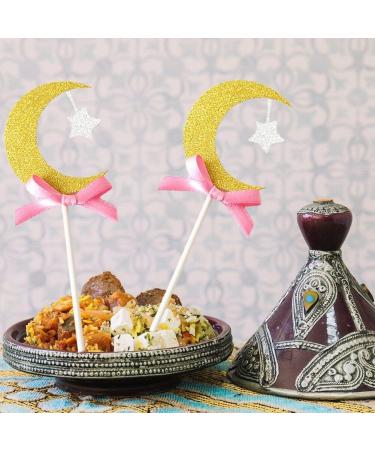 6pcs Crescent Moon Glitter Cupcake Toppers - Cake Decorations - Party Decor Celebration Ramadan Eid Cake Decorations - Buy Online on GoSupps.com