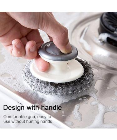 2 Pcs Steel Wool Scrubber with Handle Heavy Duty Dish Scrubber Kitchen Cleaning Brush for Pots Pans Grills Sink - Buy Online on GoSupps.com