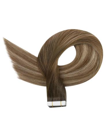 Ugeat Tape Extensions Real Hair - Chocolate Brown to Ash Blonde Balayage 20 Pieces 50cm 50g - #4/10/16 Best for International Shipping - Buy Online on GoSupps.com