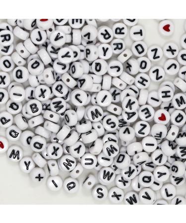 WangLaap 1450Pcs Letter Beads Kit - Acrylic 4x7mm Round Alphabet Beads A-Z with Red Heart and Black Star Beads for DIY Jewelry Making - White - Buy Online on GoSupps.com