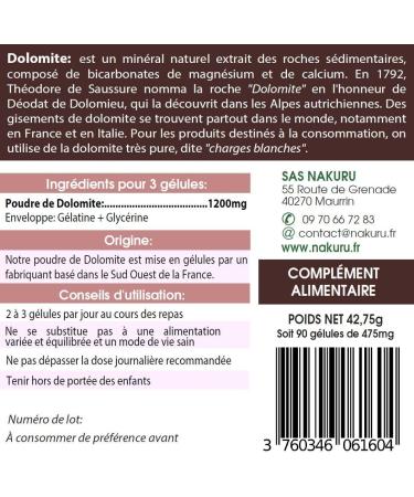 NAKURU | Dolomite | Relax Range | Made in France | The Mineral of the Gods! | (90 Capsules of 475mg / Net Weight: 42.8g) - Buy Online on GoSupps.com