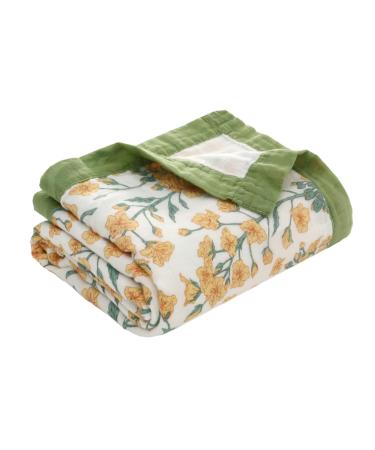amo nenes Baby Swaddle Blanket Muslin Cloth Large 110 x 150 cm Soft Breathable Muslin Blanket 100% Bamboo Cotton Swaddle Wrap for Boys and Girls Newborns Double Layer Yellow Flowers Double Layer Yellow Flowers