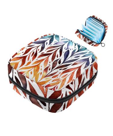 Storage bags for women's bandages colorful leaves portable menstrual pad bags panty lores tampons women's bandages storage holder for women school office multicolored 01