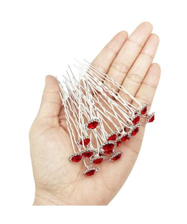 Sunflower Rhinestone Bridal Hair Pins - 20Pcs U-Shaped Wedding Accessories in Red - Buy Online on GoSupps.com
