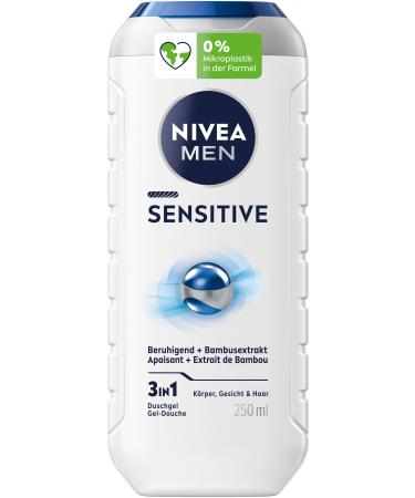 NIVEA MEN NIVEA MEN Sensitive Shower Gel - pH neutral - For men with sensitive skin - Gentle formula with bamboo extract - For body face and hair - 250 ml