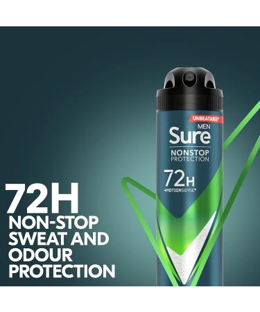 Sure Quantum Dry Nonstop Protection Anti-Perspirant Aerosol Spray deodorant for men with MotionSense technology for 72-hour sweat and odour protection 6x 150 ml (Pack of 2) 150 ml (Pack of 12) - Buy Online on GoSupps.com