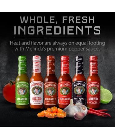 Melinda's Pepper Sauce Challenge Collection - Extra Spicy Gourmet Hot Sauce Gift Set - Jalape o, Habanero, Chipotle, Red Savina, Ghost, Scorpion - 5 oz, 6 Pack - Buy Online on GoSupps.com