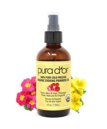 PURA D'OR Organic Evening Primrose Oil (4oz) 100% Pure Cold Pressed w/Natural Essential Fatty Acids & Antioxidant Rich - Moisturizes, Rejuvenates, Renews & Restores - Skin, Hair & Face - Buy Online on GoSupps.com