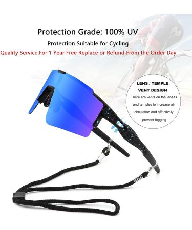 Ukoly Cycling Sunglasses: 3 Interchangeable Lenses, Sports Sunglasses for Men and Women - Baseball, Running Glasses (Black/Blue) - Buy Online on GoSupps.com