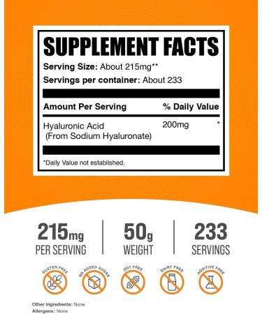 Pure Hyaluronic Acid Supplements - Anti Aging Formula - 50g (1.8oz) - BulkSupplements.com - Buy Online on GoSupps.com