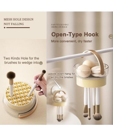 3 in 1 Makeup Brush Cleaner Mat & Bowl Set - Dust-proof Lid Hanging Drying Basket for Brushes & Sponges - Organize & Clean Makeup Tools (Cream - Buy Online on GoSupps.com