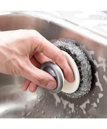 2 Pcs Steel Wool Scrubber with Handle Heavy Duty Dish Scrubber Kitchen Cleaning Brush for Pots Pans Grills Sink - Buy Online on GoSupps.com