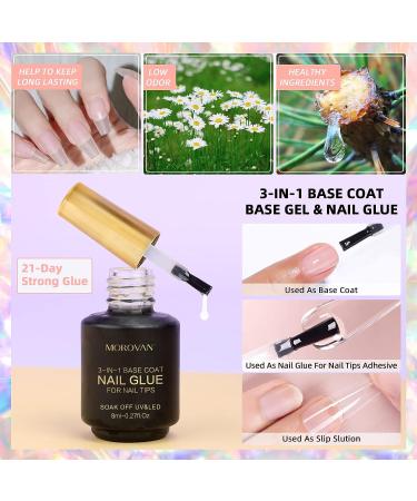 Morovan 3-in-1 Nail Tips and Glue Gel Kit with 240 Clear Coffin Nails - DIY Nail Extension Set with Mini Lamp - Buy Online on GoSupps.com