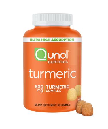 Turmeric Gummies Qunol Gummy with 500mg Turmeric Curcumin Joint Support Supplement Ultra High Absorption Tumeric Curcumin Vegan Gluten Free 90 Count 90 Count (Pack of 1)