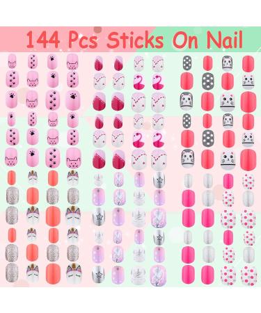 144 Pcs Kids Fake Press on Nails - Thrilez Pink Series | Pre Glue Full Cover Short False Nails for Children, Teens - Nail Art Decoration - Buy Online on GoSupps.com