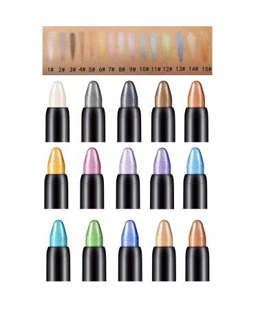 Glitter Eyeshadow Pencils Set - Waterproof, Ultra Pigmented, Long Lasting Eye Shadow Stick for Women - 15 Shiny Colored Sticks - Buy Online on GoSupps.com