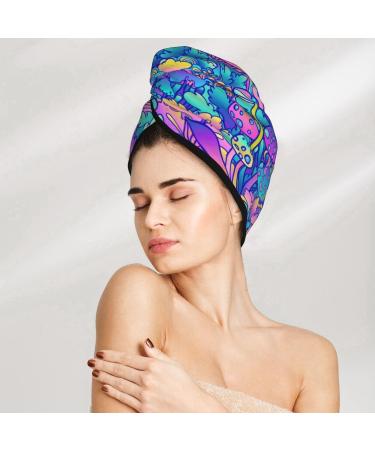 Colorful Mushrooms Microfiber Hair Towel - Super Absorbent Coral Velvet Wrap for Long Curly & Thick Hair - Quick Dry Hair Cap for Women - Buy Online on GoSupps.com