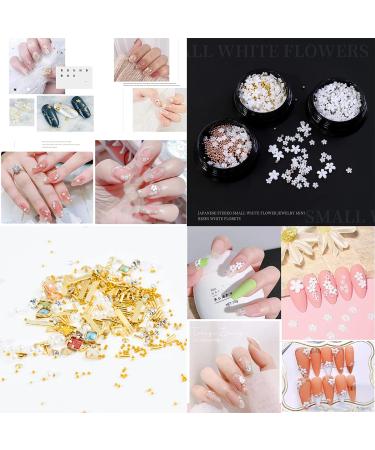 JERCLITY 3D Nail Art Decoration Kit - Mixed Metal Nail Rivets, White Flower Studs, Gem Pearls, Tweezers - 6 Boxes - KIT01 - Buy Online on GoSupps.com