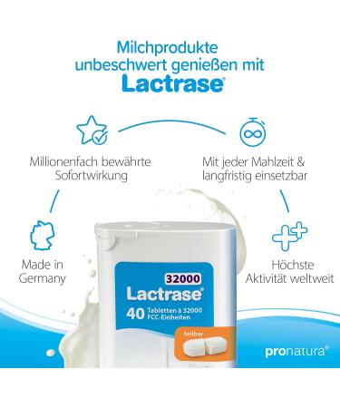 Pro Natura Lactrase 32000-40 Lactase Tablets for Lactose Intolerance | Enjoy Milk & Dairy Carefree - Buy Online on GoSupps.com