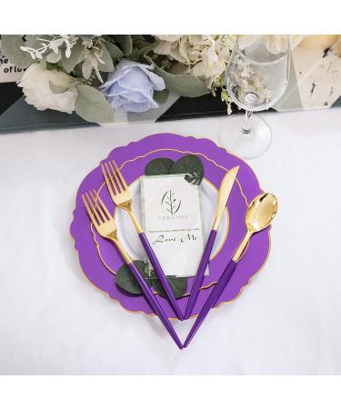 90 PCS Gold Plastic Silverware with Purple Handle - Heavyweight Disposable Flatware Set - Includes 30 Forks, 30 Spoons, 30 Knives - TL02 - Buy Online on GoSupps.com