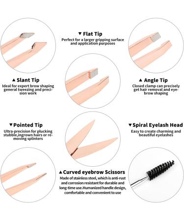 Precision Eyebrow Tweezers Set Pack of 6 - Rose Gold Tweezers Scissors Brush Kit for Women - Facial Hair Removal and Ingrown Hair - Includes Leather Case - Perfect Gift Item - Buy Online on GoSupps.com