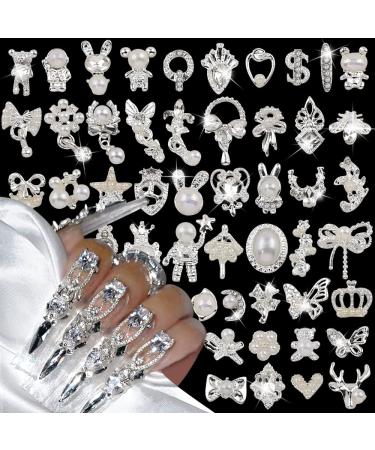 50pcs 3D silver Nail Charms Luxury Steine Nail Alloying butterfly Nailart Metal Nail Nail Jewel