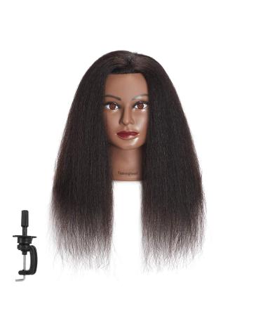 Traininghead 100% Real Hair Mannequin Head Training Head Cosmetology Doll Head Manikin Practice Head Hairdresser With Free Clamp Holder Female (Black Hair A) 16 Inch (Pack of 1)