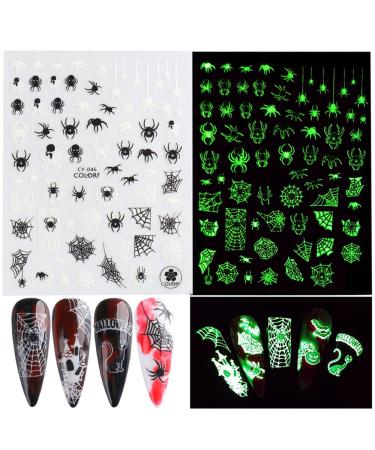 3D Luminous Halloween Nail Stickers - Self Adhesive Nail Art Decals for Halloween Designs - 6 Sheets - Buy Online on GoSupps.com