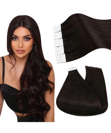 Ugeat real hair extensions tape brown invisible tape extensions dark brown hair extension remy tape extensions glue roll 20 pieces 45 cm 50 grams #2 45 cm #2