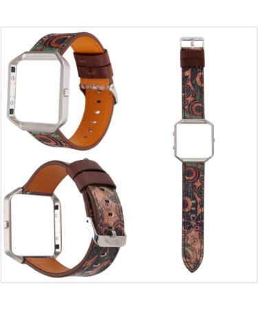 Shop Soft Sports Bracelet for Fitbit Blaze - Adjustable Floral Leather Band for Women & Girls (14-20.3 cm) - Replacement with Metal Frame - Buy Online on GoSupps.com