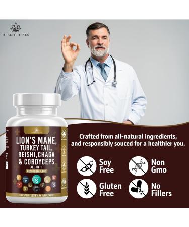 Mushroom Supplement with Lion's Mane Turkey Tail Reishi Cordyceps Chaga Marshmallow Root - 180 Count 180 Capsules (Pack of 3) - Buy Online on GoSupps.com