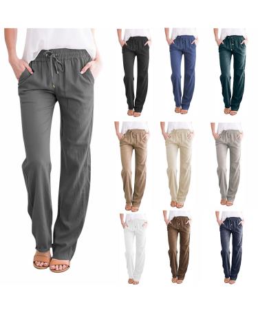 Womens High Waisted Wide Leg Pants Comfy Drawstring Elastic Trousers Casual Straight Leg Long Pants with Pockets Small 01-black