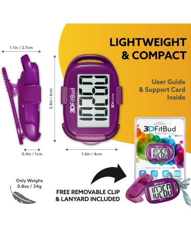 3DFitBud Simple Step Counter Walking 3D Pedometer - Plum | Clip & Lanyard Included - Buy Online on GoSupps.com