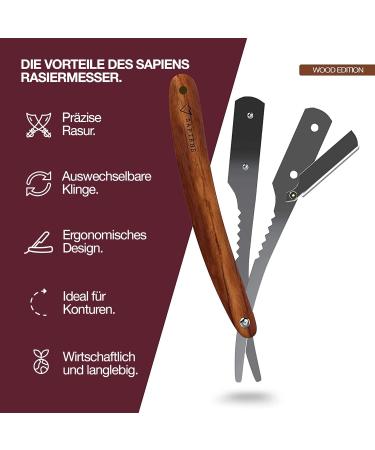 Sapiens Barbershop Razor for Men - Beard Razor + 20 Derby Blades & Carrying Bag - Wooden Handle Straight Razor Set (12 Pieces) - International Shipping Available - Buy Online on GoSupps.com