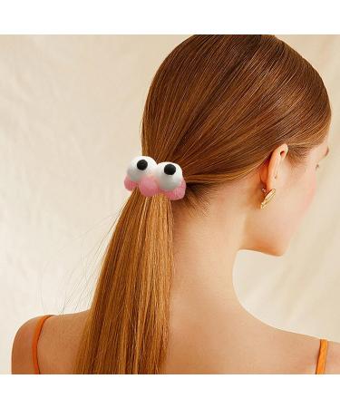 YRTUOP Funny Hair Ties Hair Pom Big Eyes Funny Design Hair Ties High Elasticity Hair Ties For Strong Secure Hold For Women Girls Pink - Buy Online on GoSupps.com