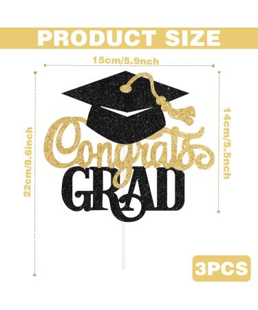 3Pcs Congrats Grad Graduation Cake Topper 2024 Class of 2024 Cake Topper Graduation Decorations Black Glitter College Graduation Cake Decorations Graduation Party Decorations Supplies - Buy Online on GoSupps.com