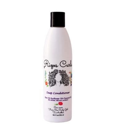 Rizos Curls Deep Conditioner. Deeply Nourishes & Strengthens Hair made with Natural ingredients Olive Oil, Sunflower Oil, Coconut Oil, Argan Oil & Shea Butter. For All Hair Types Curls, Coils & Waves.