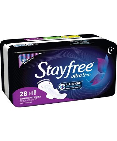 Stayfree Ultra Thin Overnight Pads with Wings - 28 Count - Reliable Protection for Leaks and Periods - Buy Online on GoSupps.com