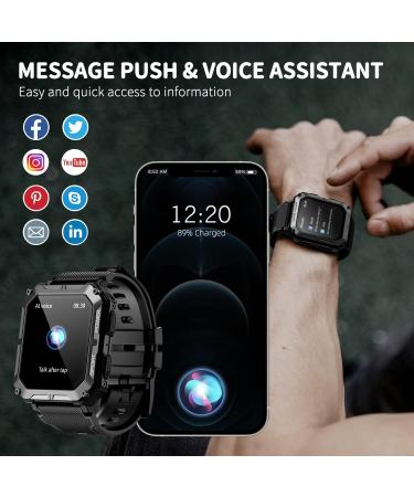 PUREROYI Military Smart Watch for Men - IP68 Waterproof Bluetooth Call - Tactical Fitness Tracker for Android iOS - Outdoor Sports - Black - Buy Online on GoSupps.com