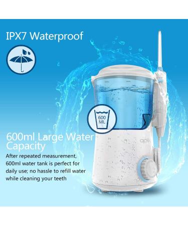 Apiker Water Flosser with 8 Tips, 10 Pressure Settings and 600ml Tank - Family Dental Oral Irrigator for Teeth Braces (White) - Buy Online on GoSupps.com
